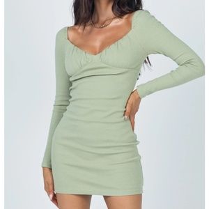 Princess Polly Green Long Sleeve Mini Dress